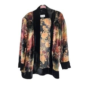 TAN‎ Sweater Women M Black Floral Vintage Velvet Floral Burn Out Western Indie